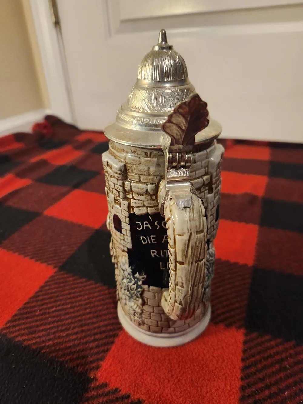 Vintage German Beer Stein Ceramic w/Lid And Saying Made In Western Germany